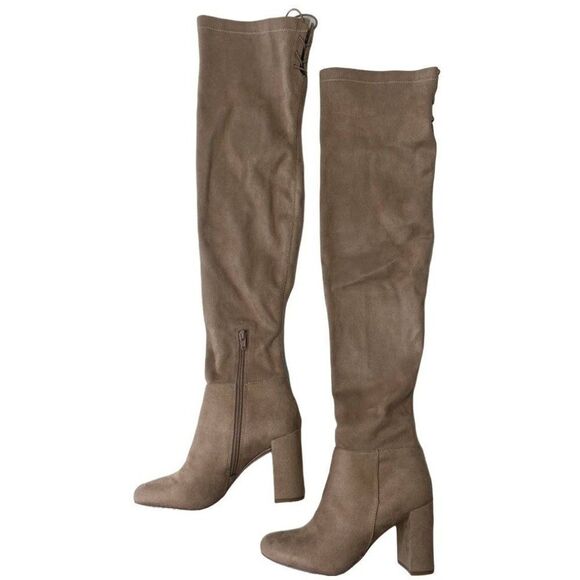 Chinese Laundry Over-The-Knee Boots Women's 6 Taupe Soft Drawstring Suedette NEW - Picture 1 of 12